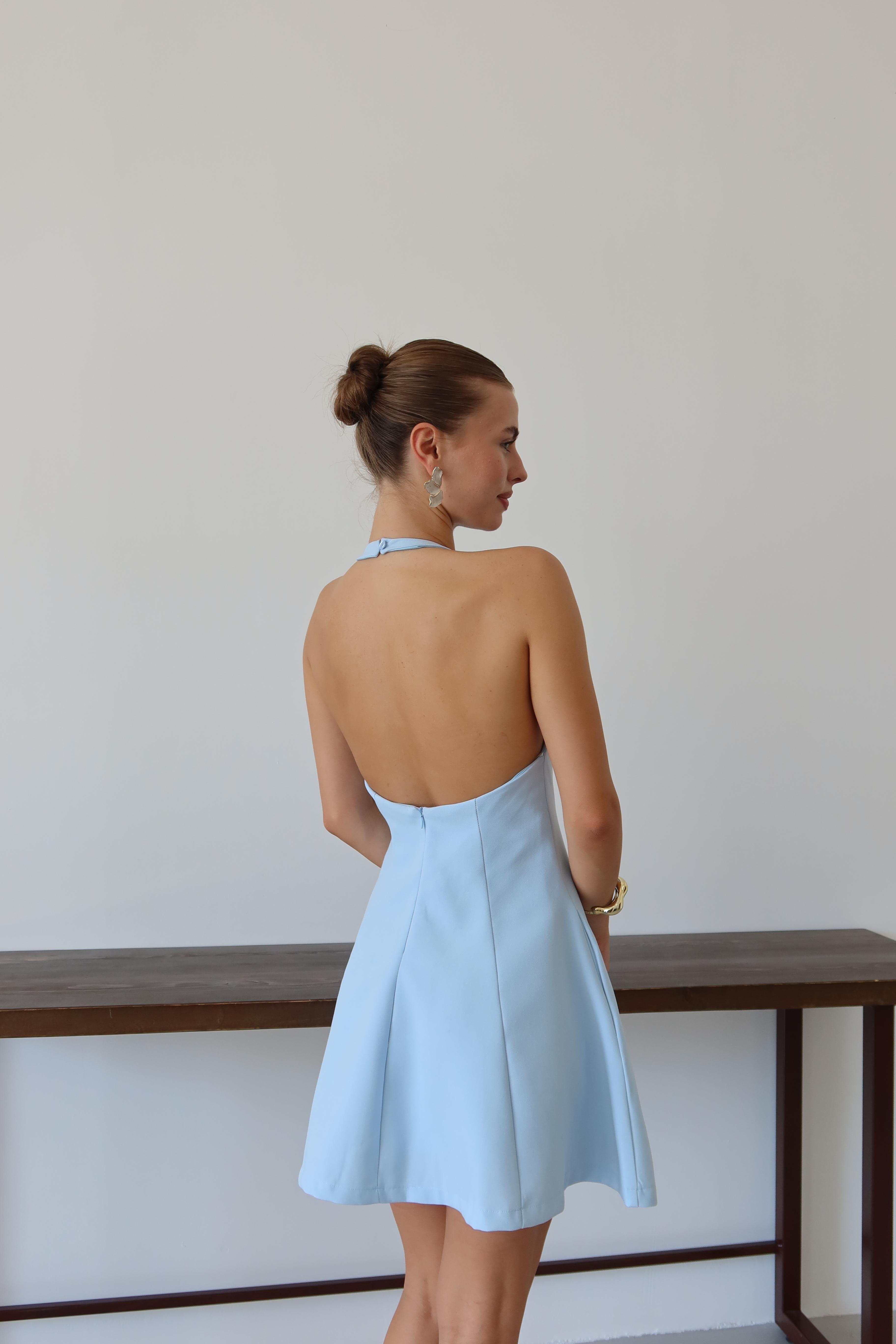 Kadın Halter Yaka Mini Elbise