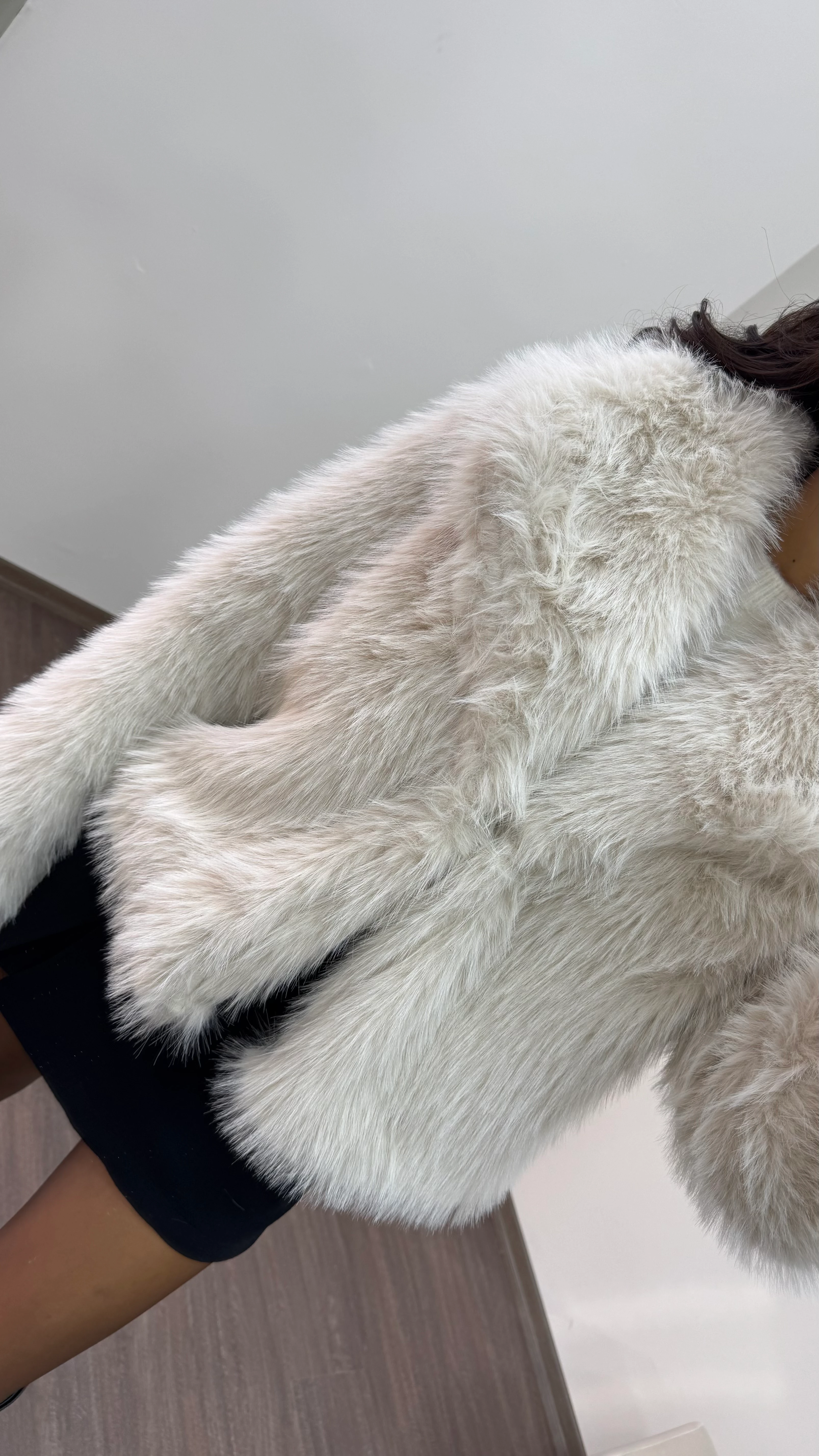 Kadın Kruvaze Yaka Premium Lolita Kürk - BEJ