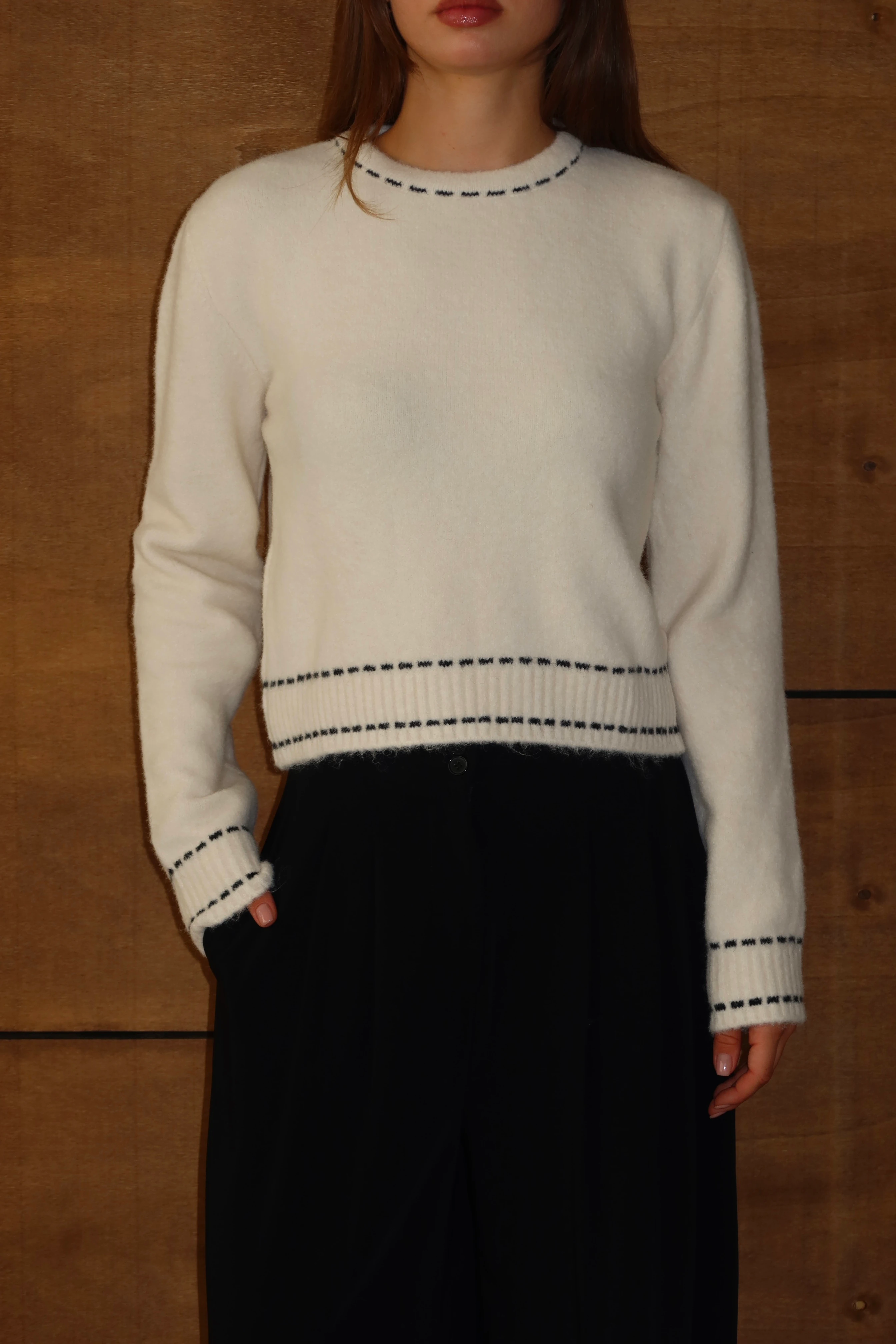 Kadın Şerit Detaylı Yumuşak Dokulu Kazak - EKRU