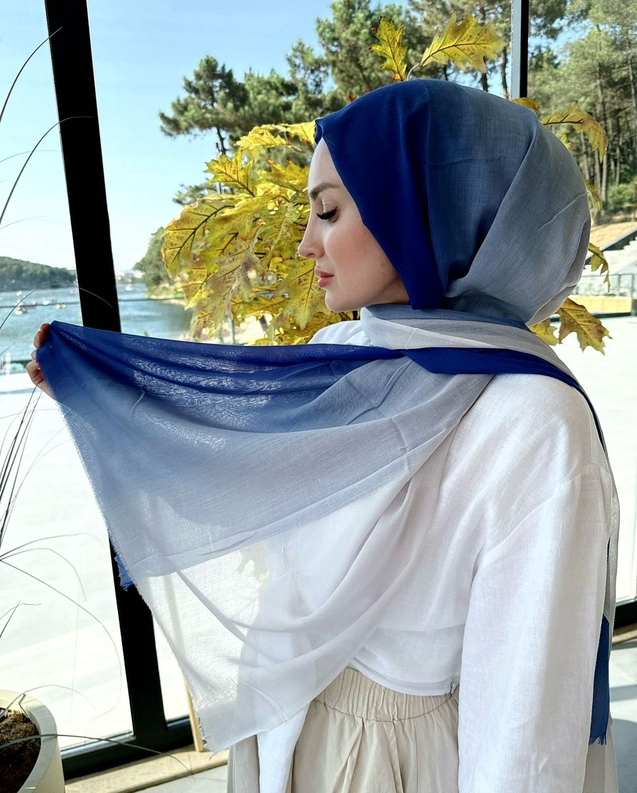 Degrade Şal - Degrade Şal Açık Lacivert