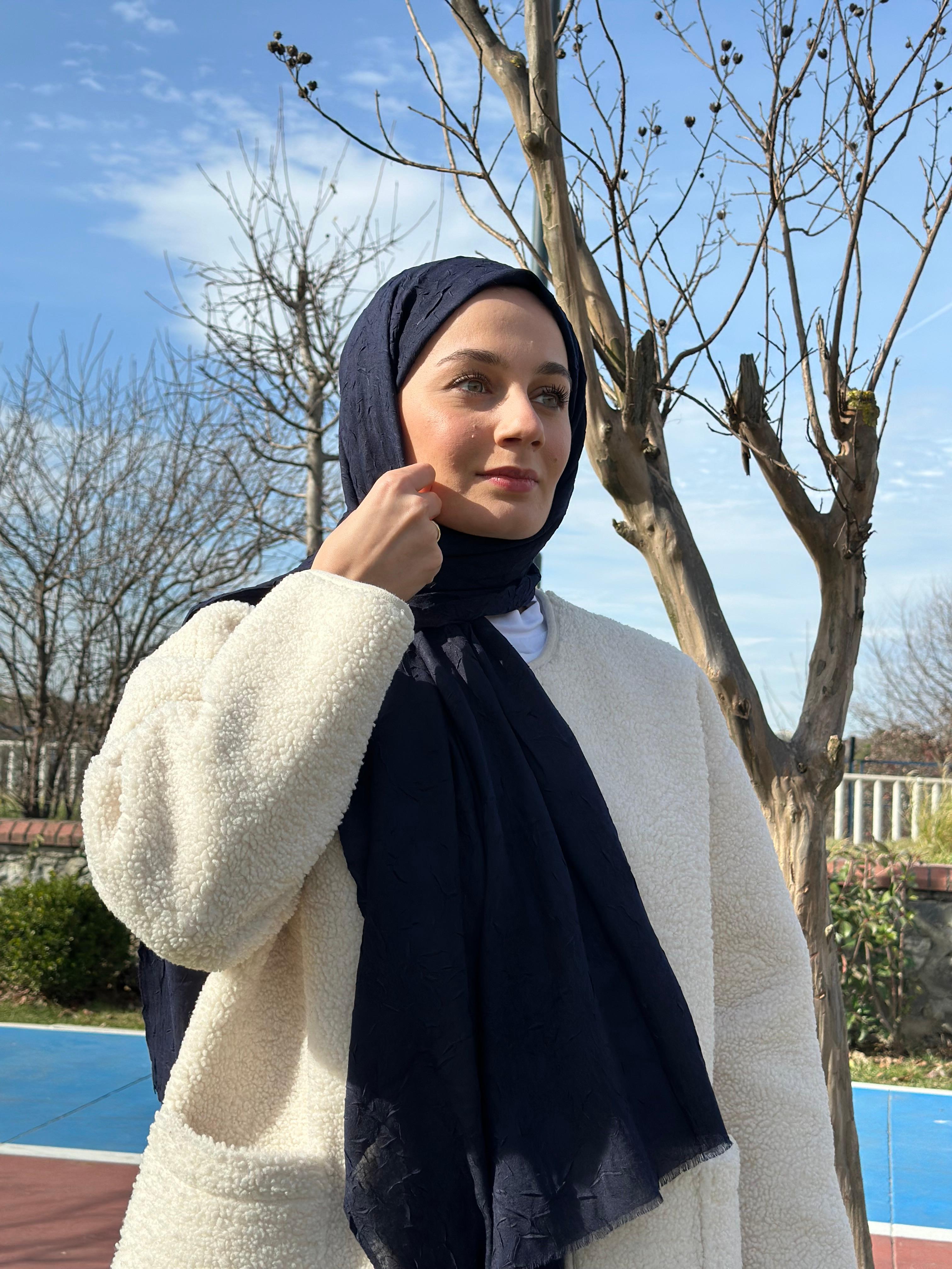 Bambukraş Şal - Lacivert Bambukraş Şal