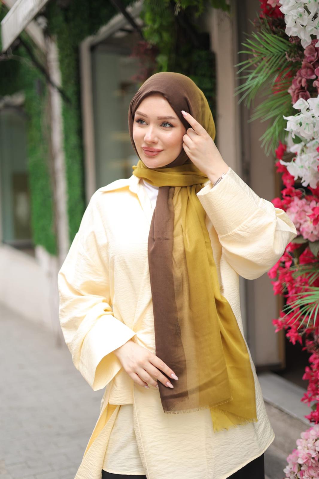 Degrade Pamuk Şal Yağ Yeşili