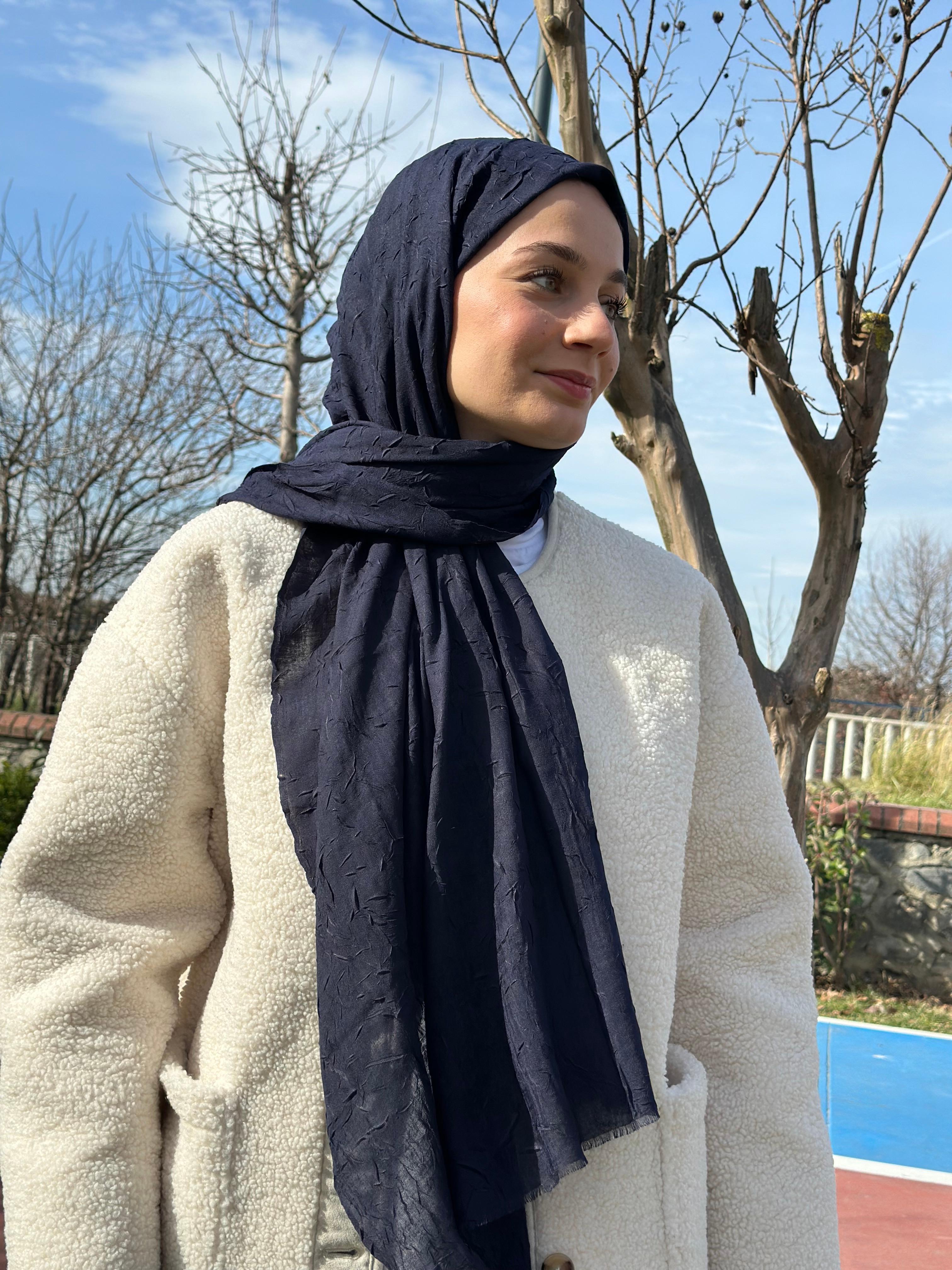 Bambukraş Şal - Lacivert Bambukraş Şal