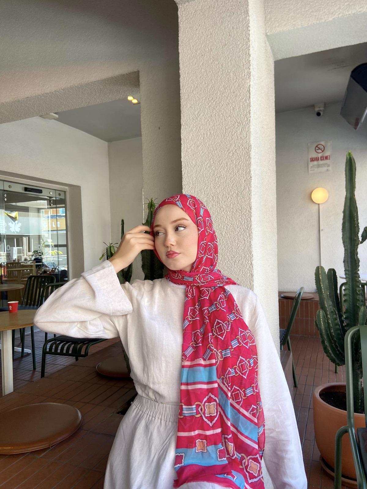 Desenli Şal Serisi - Zincir Desen Fuşya