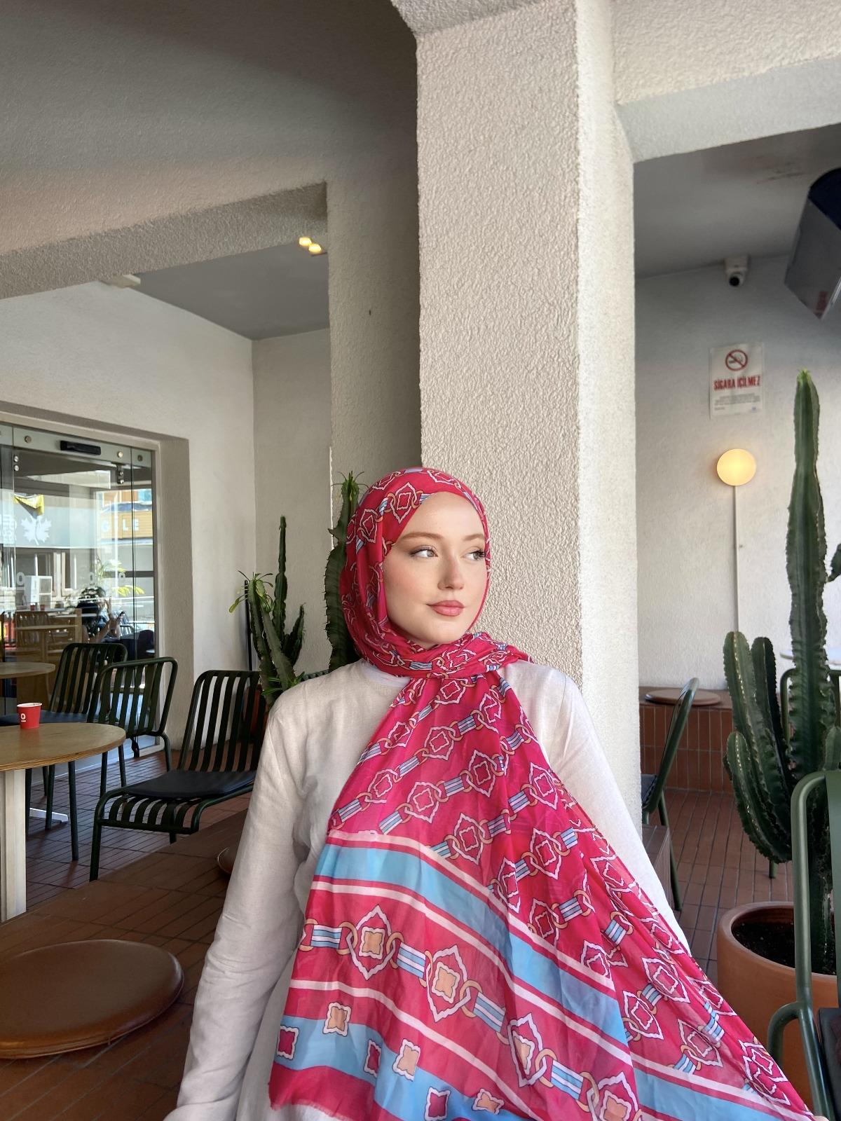 Desenli Şal Serisi - Zincir Desen Fuşya