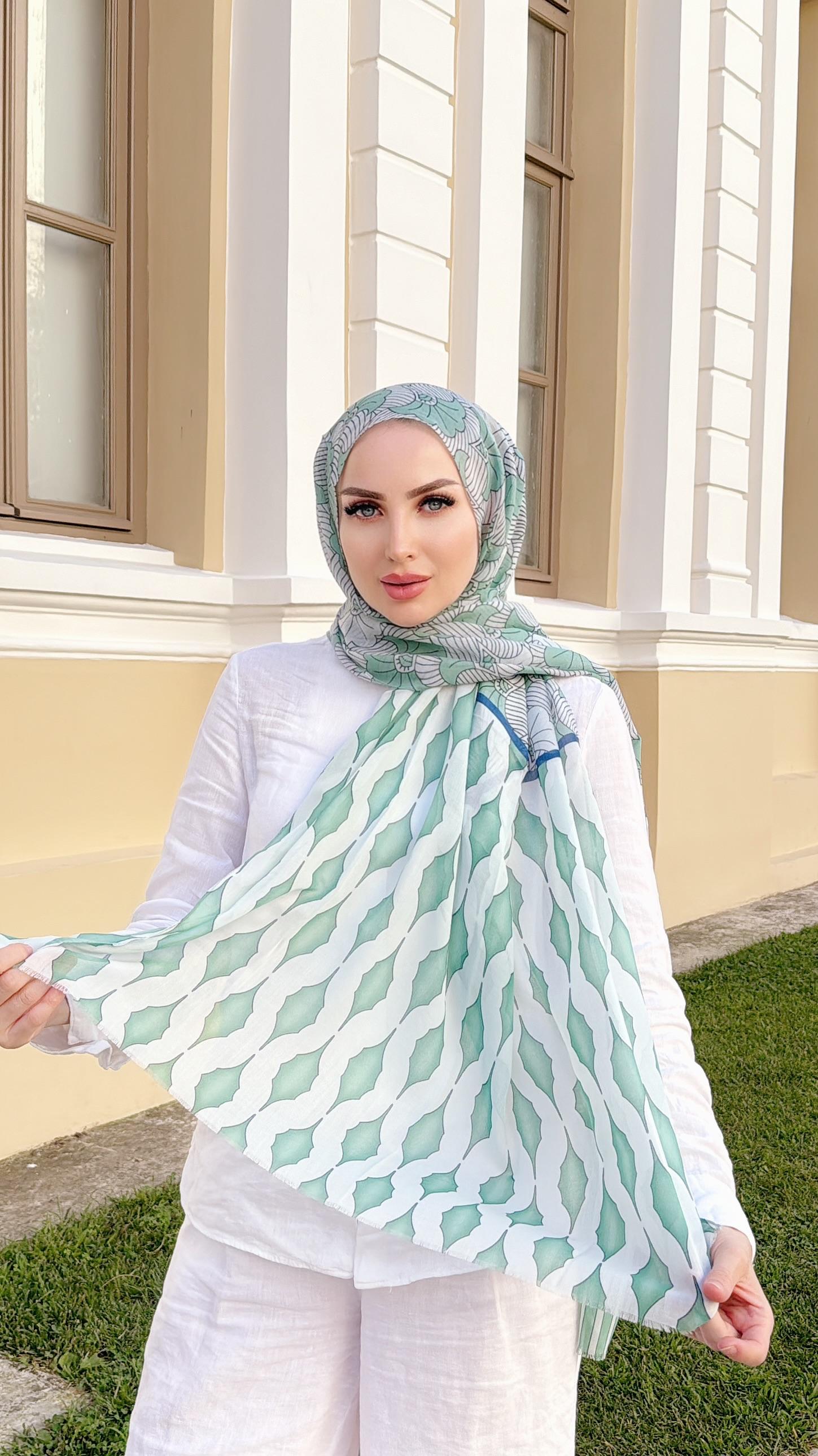 Desenli Şal Serisi - Su Yolu Desen Yeşil