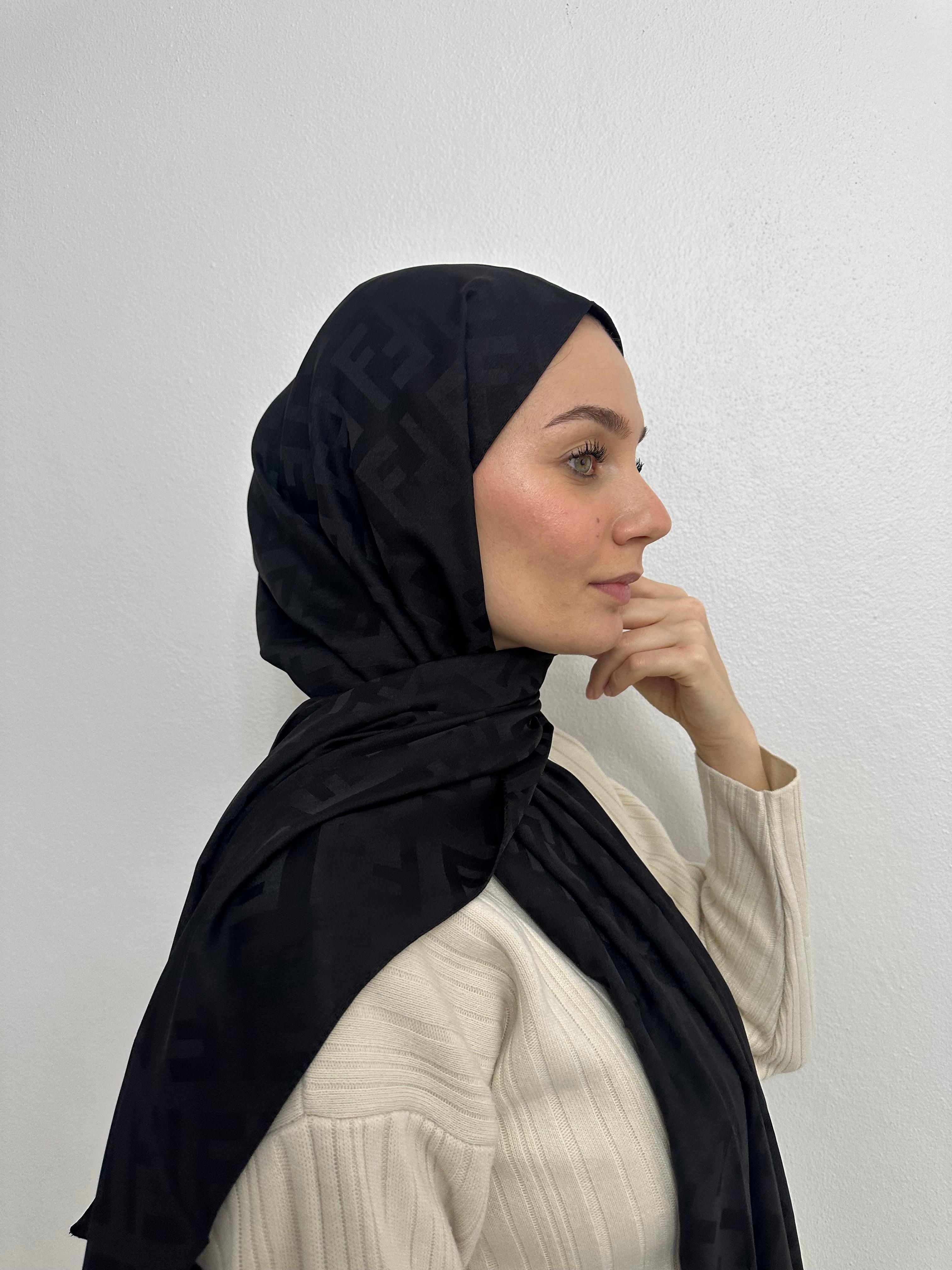 Siyah F Desen İpeksi Jakar Şal
