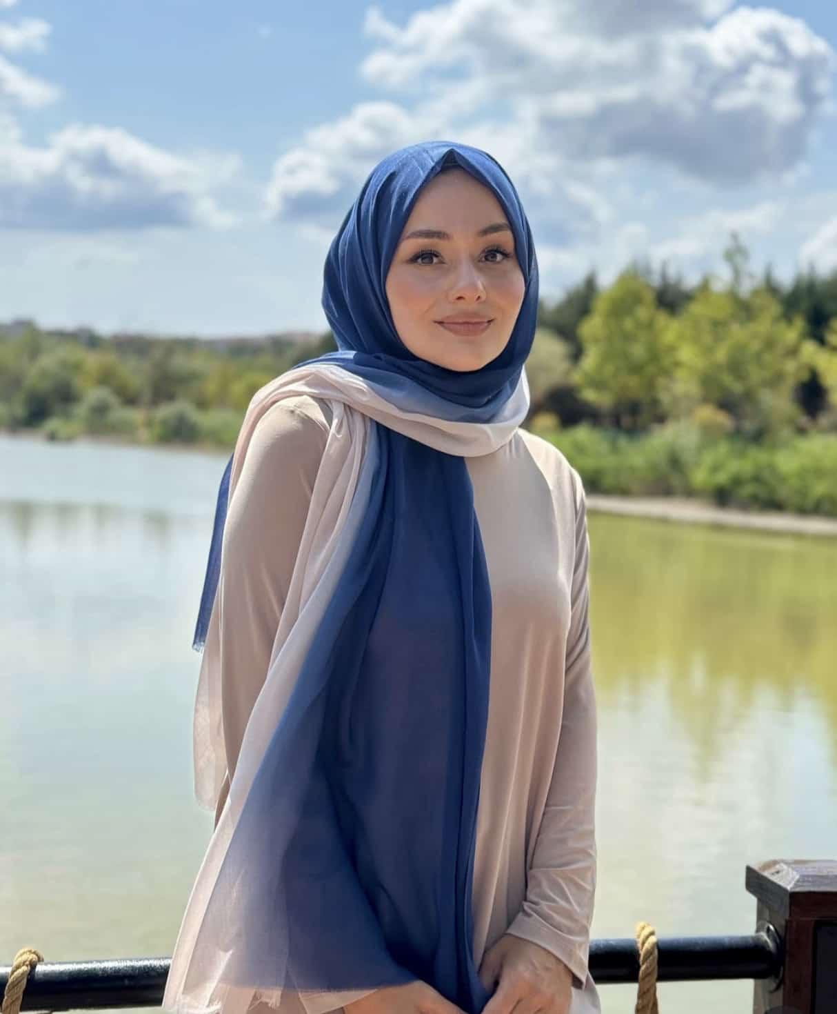 Degrade Pamuk Şal - Degrade Pamuk Şal Açık Lacivert