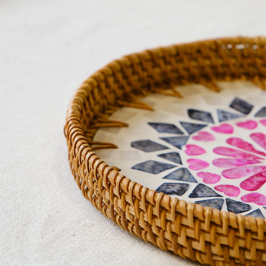 Velvet El Yapımı Rattan Sedefli Tepsi