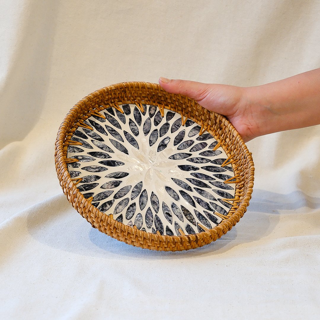 Rustic El Yapımı Rattan Sedefli Tepsi