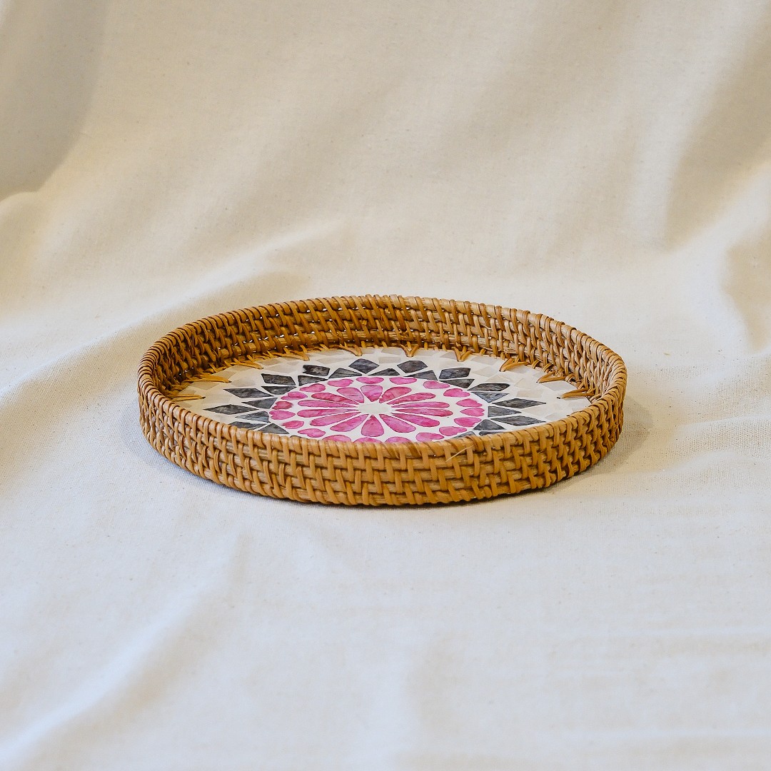 Velvet El Yapımı Rattan Sedefli Tepsi