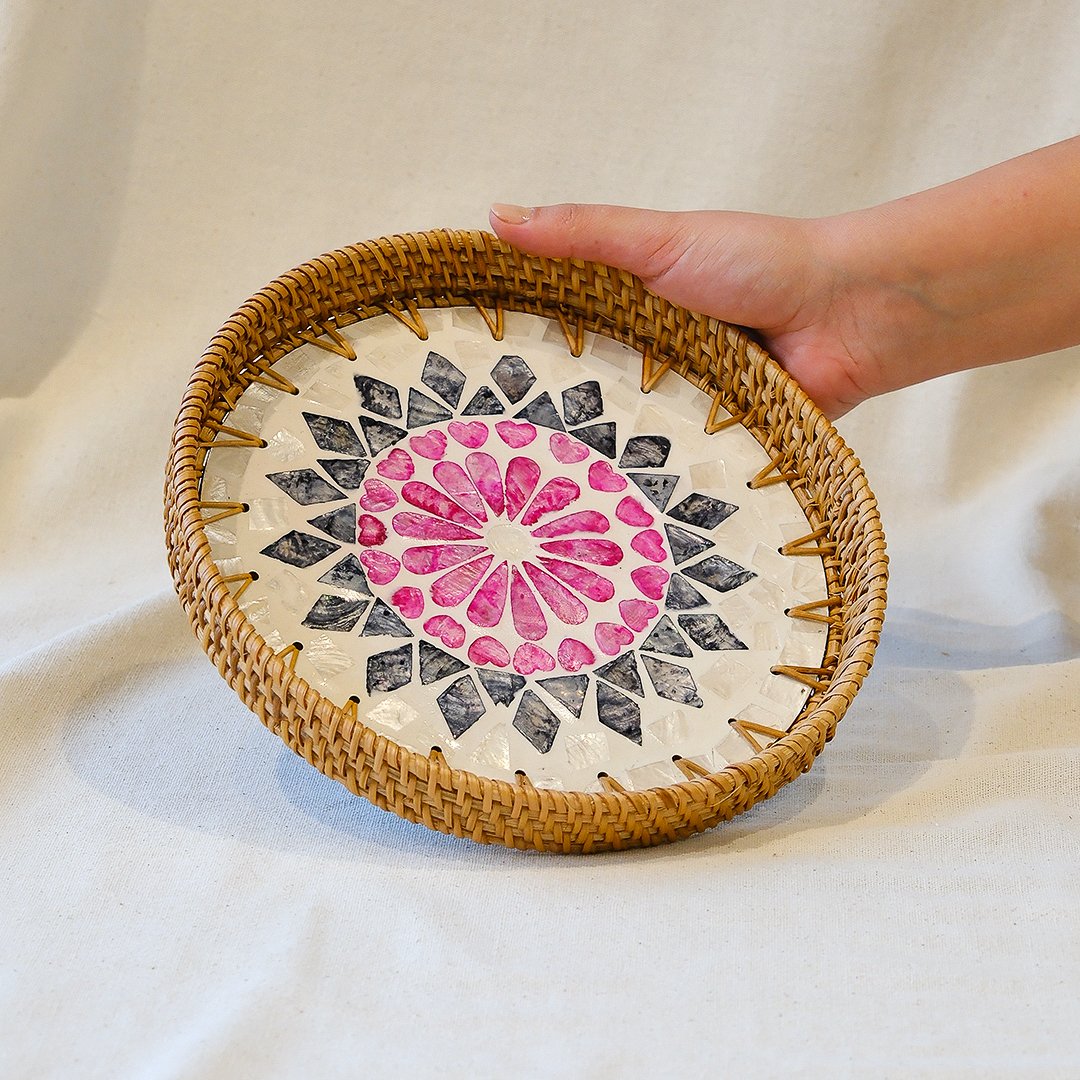 Velvet El Yapımı Rattan Sedefli Tepsi