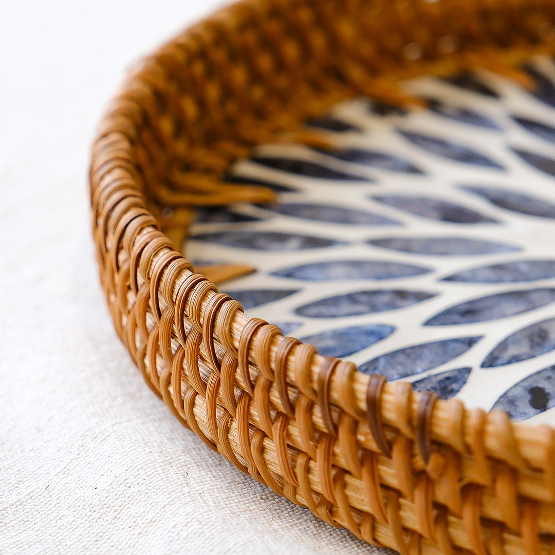 Rustic El Yapımı Rattan Sedefli Tepsi