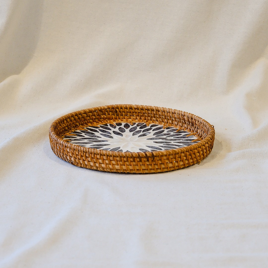 Rustic El Yapımı Rattan Sedefli Tepsi