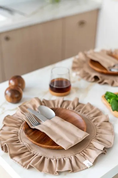 Levi %100 Dak Keten 3 Bölmeli Kaşıklık / Çatal-Kaşık-Bıçak Kılıfı KAHVE