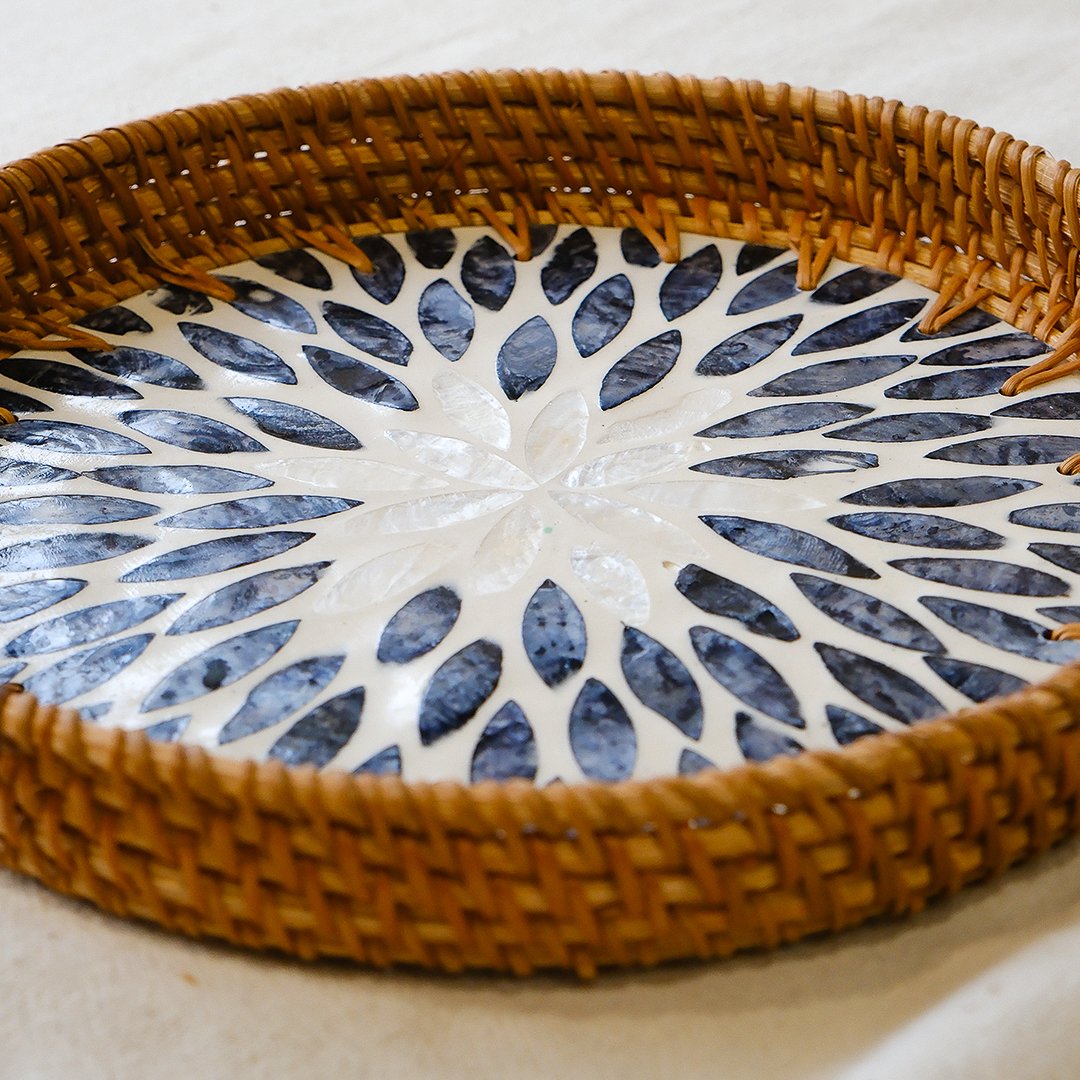 Rustic El Yapımı Rattan Sedefli Tepsi
