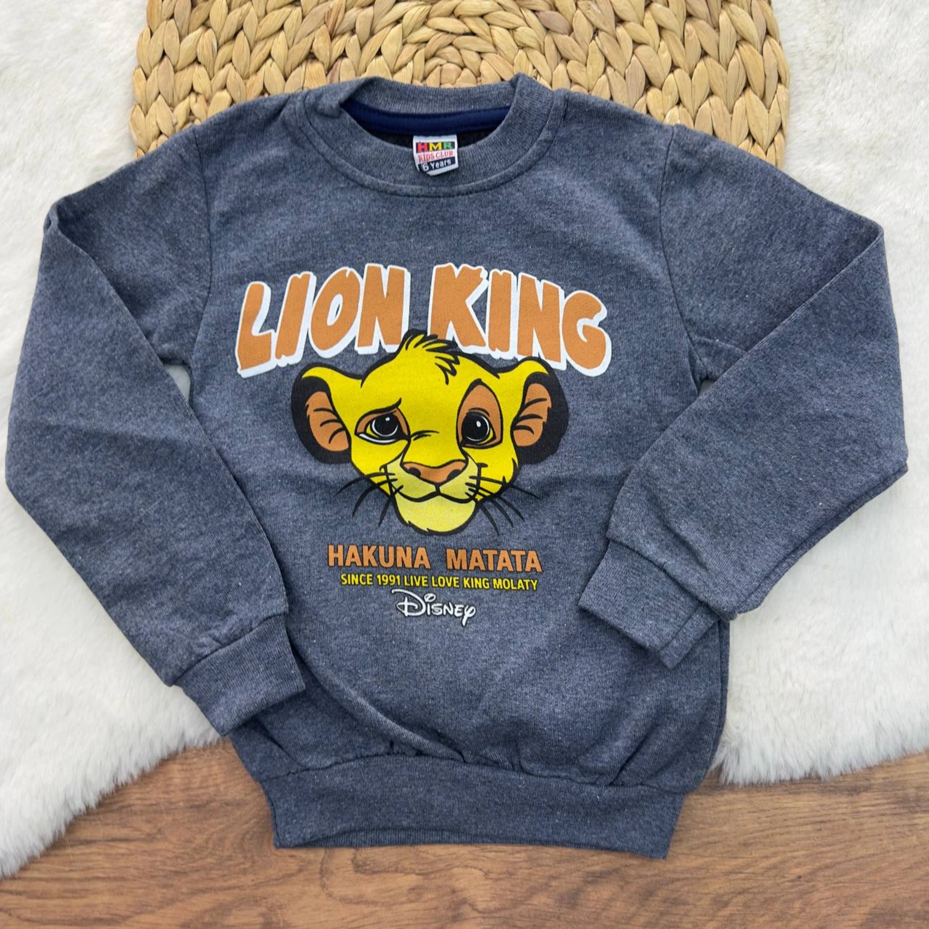 6 Ay-5 Yaş Lion King 2 İp Şardonlu Sweatshırt Kırçıllı Lacivert