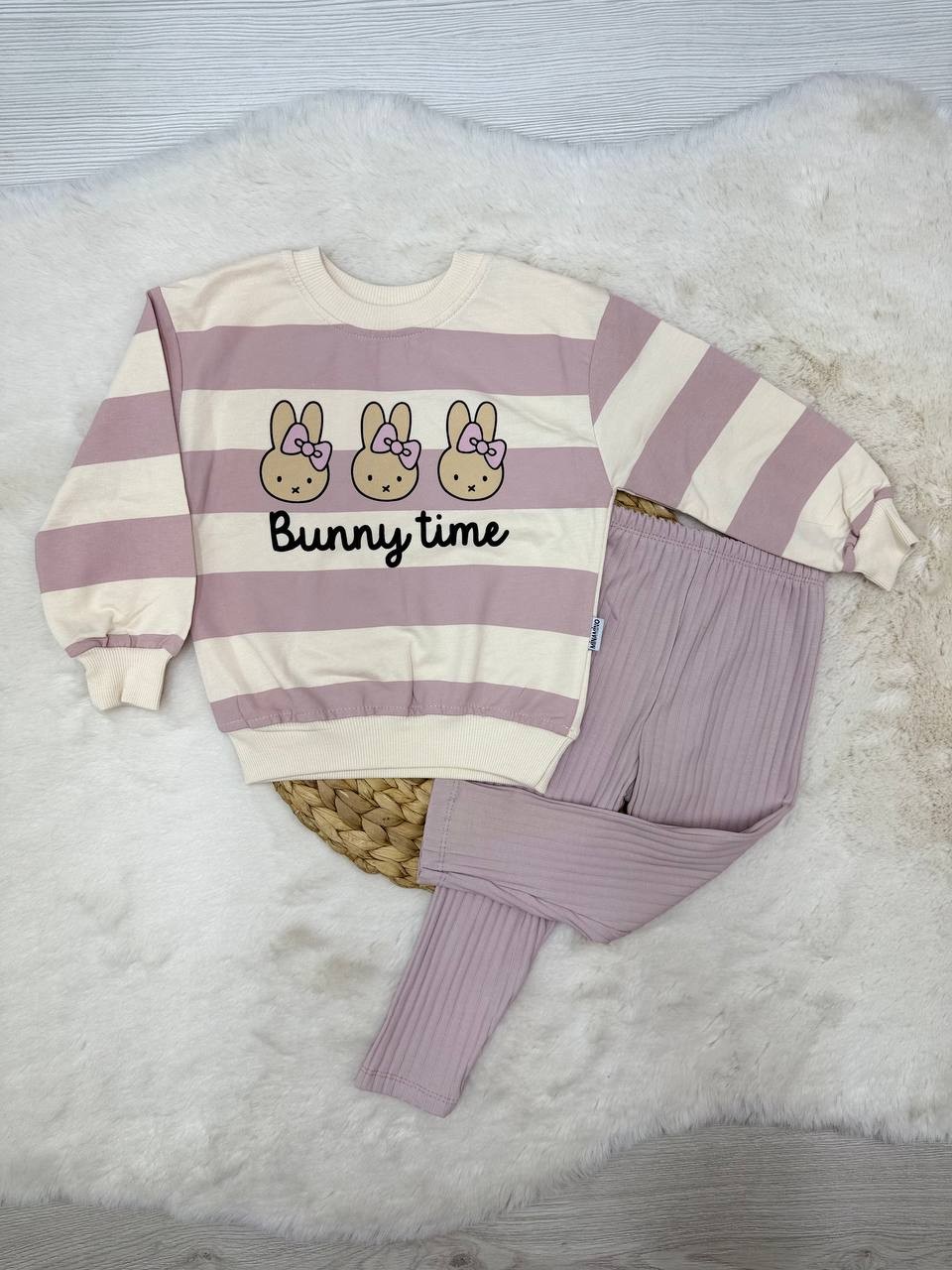 2-5 Yaş Bunny Time Baskılı Taytlı Takım - LİLA