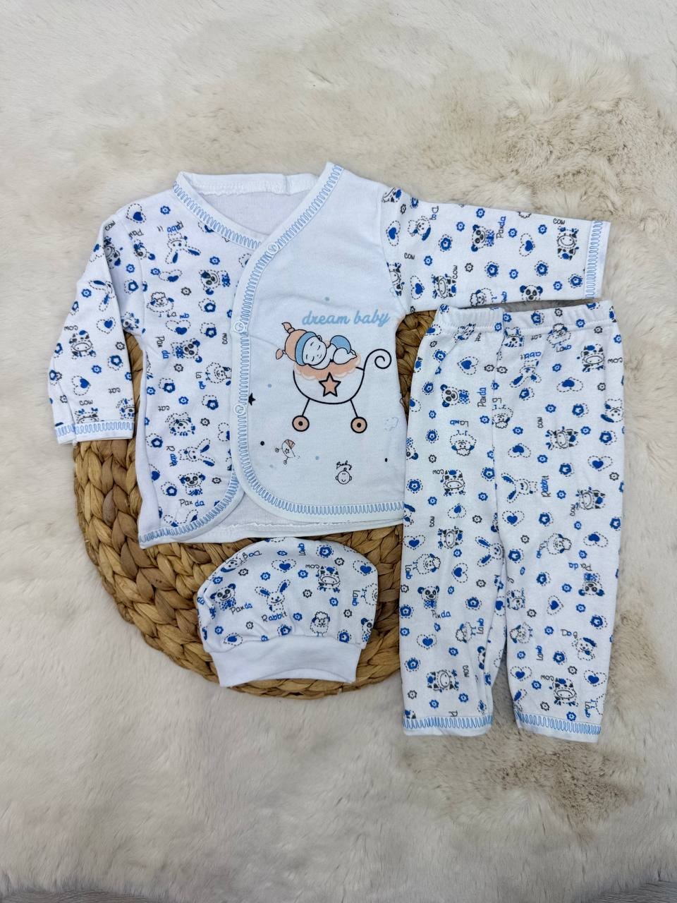 0-3 Ay Dream Baby Şapkalı 3 lü Takım - MAVİ