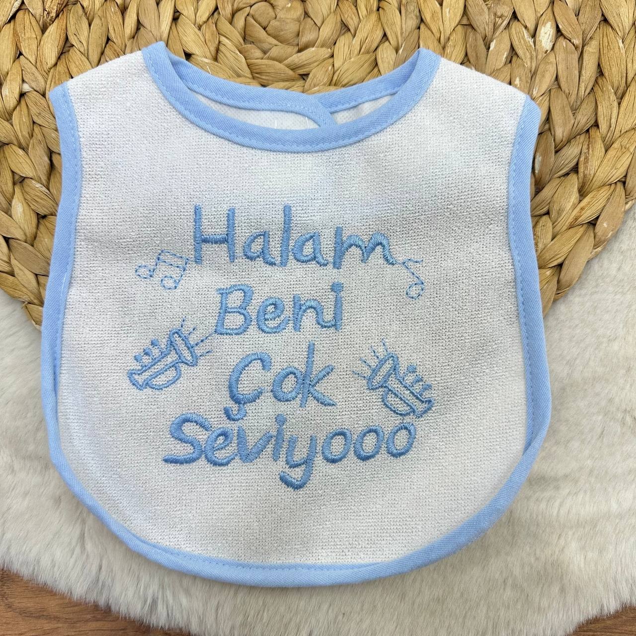 Halam Beni Çok Seviyooo Yazılı Su geçirmez Havlu Önlük - MAVİ