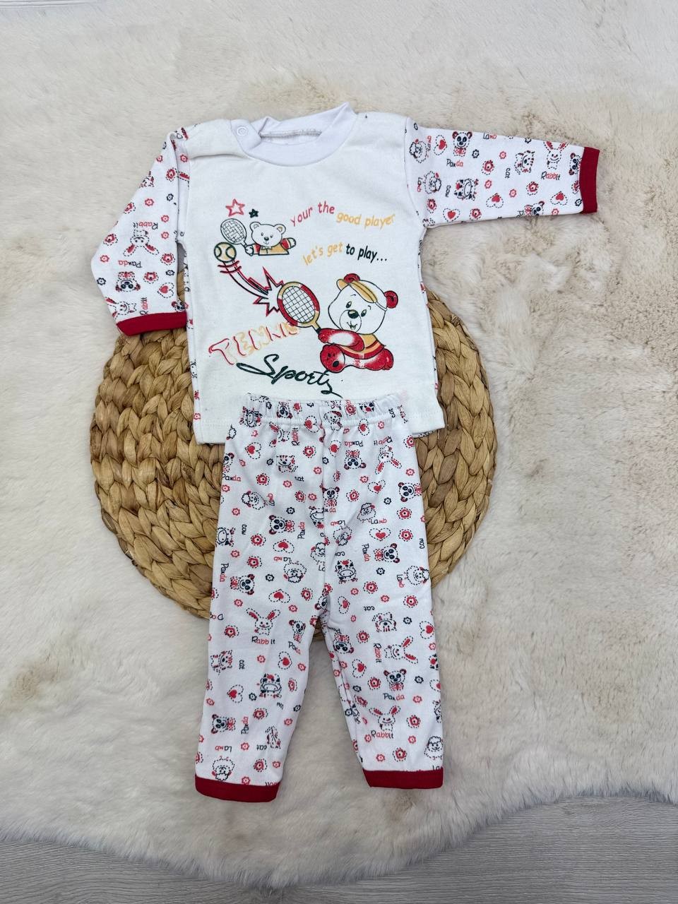 0-3 Ay Roket Ayı Baskılı Takım - KIRMIZI
