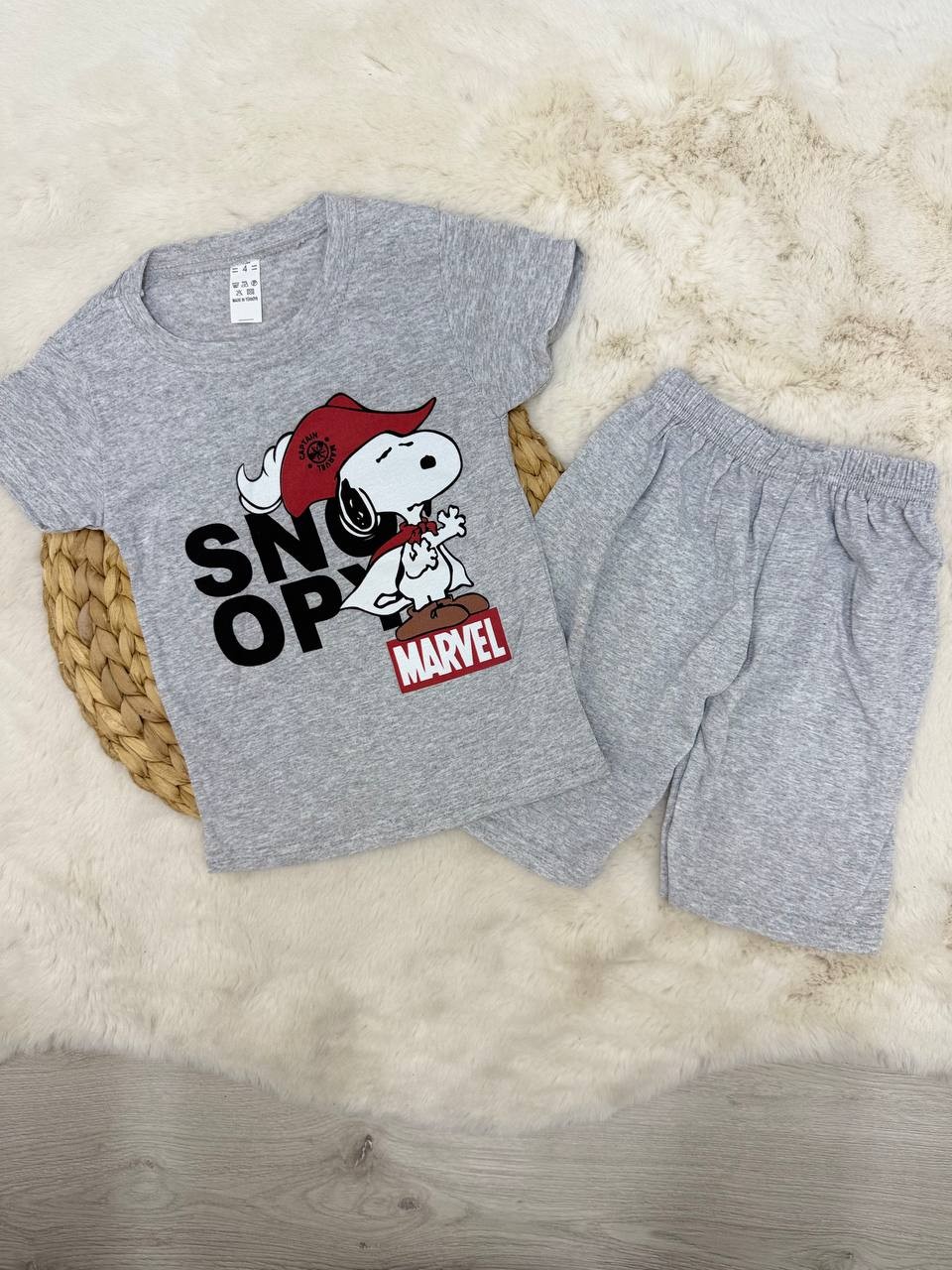 1-8 Yaş Snoopy Baskılı Penye Takım - GRİ