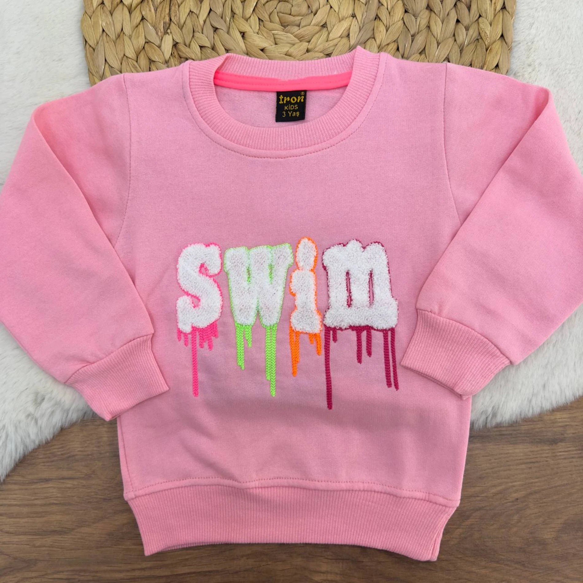 3-12 Yaş Swim Nakışlı 2 İp Şardonlu Sweatshirt Pembe