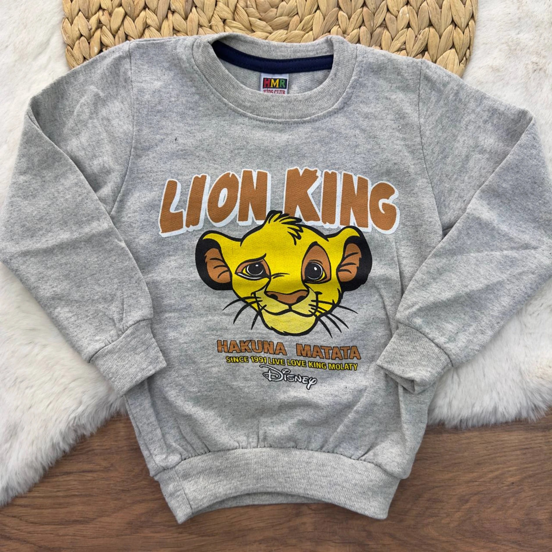 6 Ay-5 Yaş Lion King 2 İp Şardonlu Sweatshırt Kırçıllı Gri