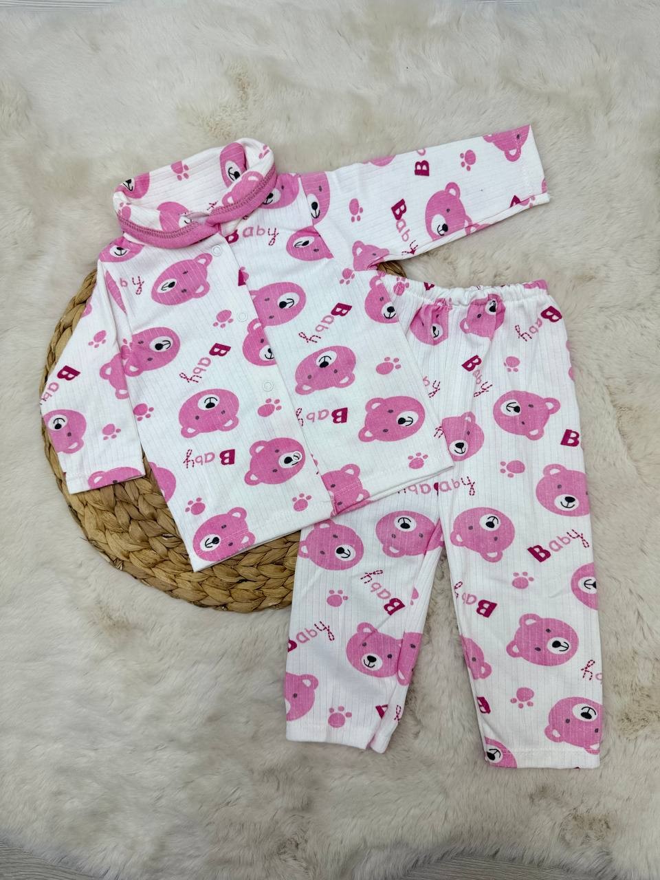 3 Ay Yakalı Pijama Takımı - PEMBE