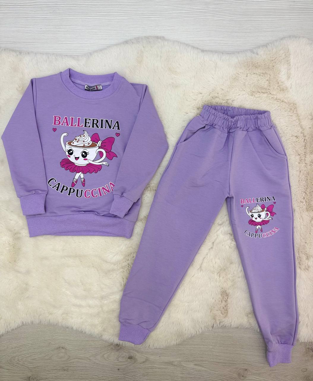 4-10 Yaş Ballerina Cappicino Baskılı 2 İplik Takım - LİLA