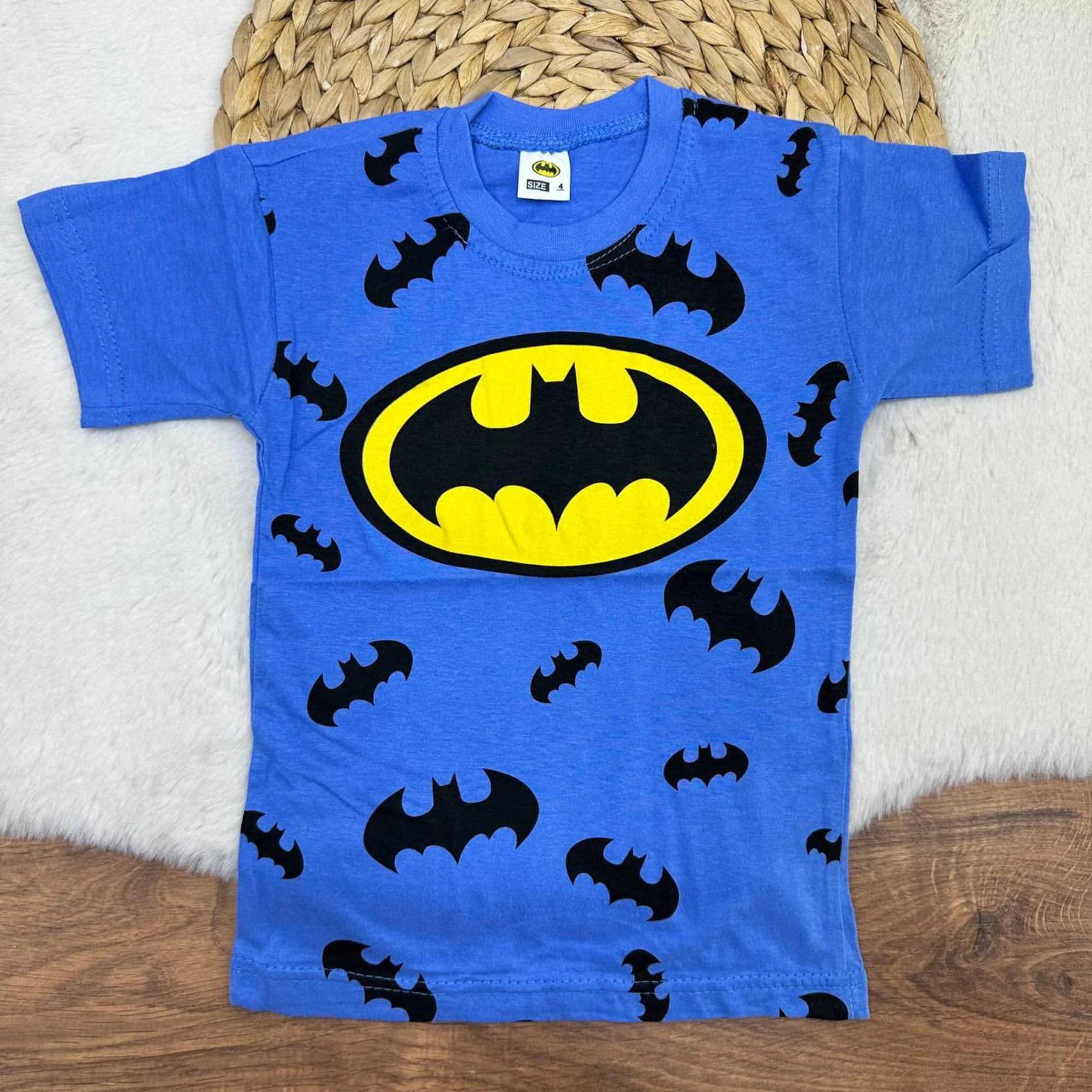 4-8 Yaş Batman Desenli Erkek Çocuk T-shirt Mavi