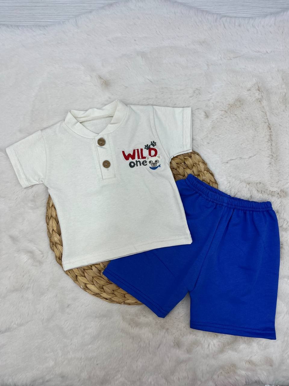 6-12 Ay Wild One Nakışlı Düğmeli Takım - SAX