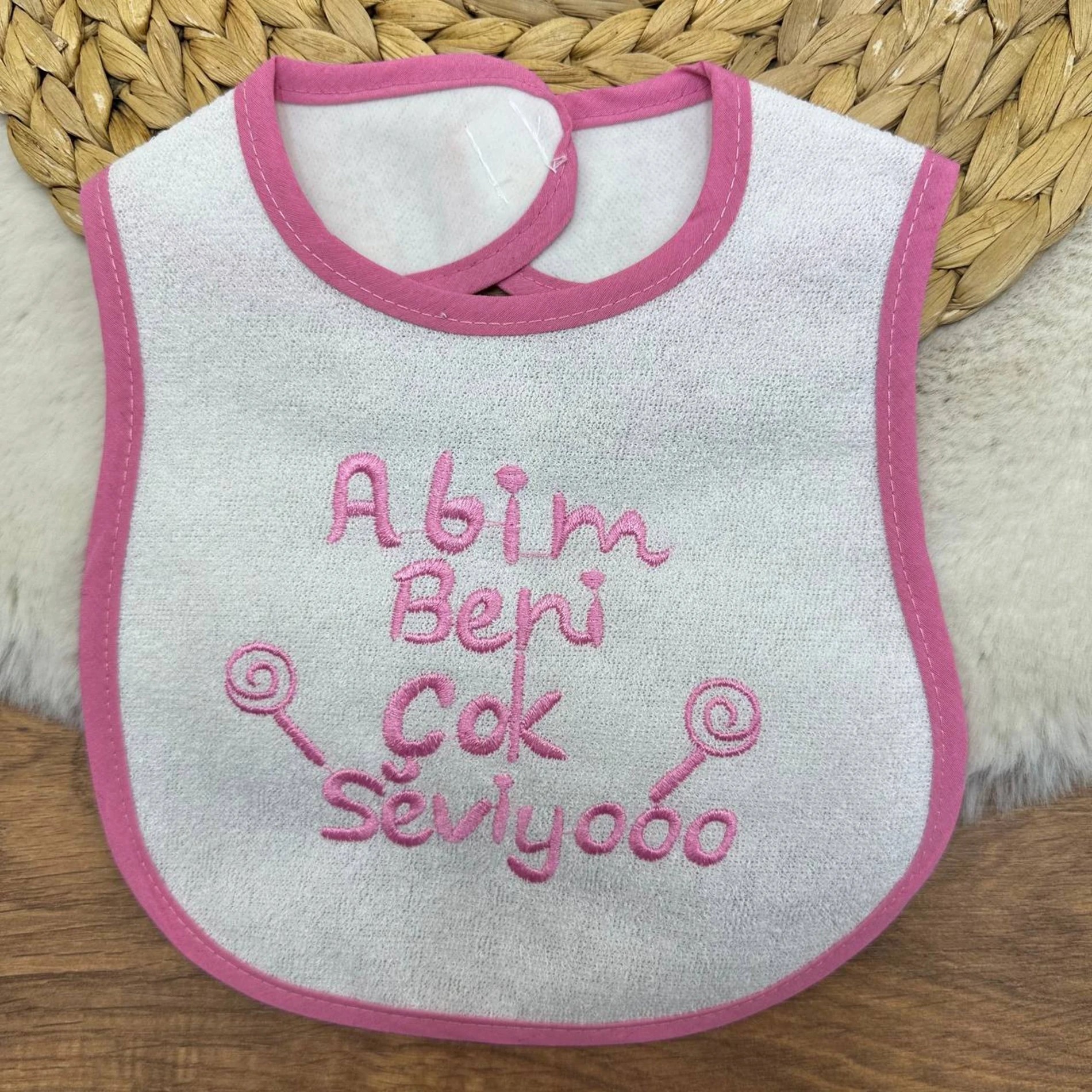 Abim Beni Çok Seviyooo Yazılı Su geçirmez Havlu Önlük Pembe