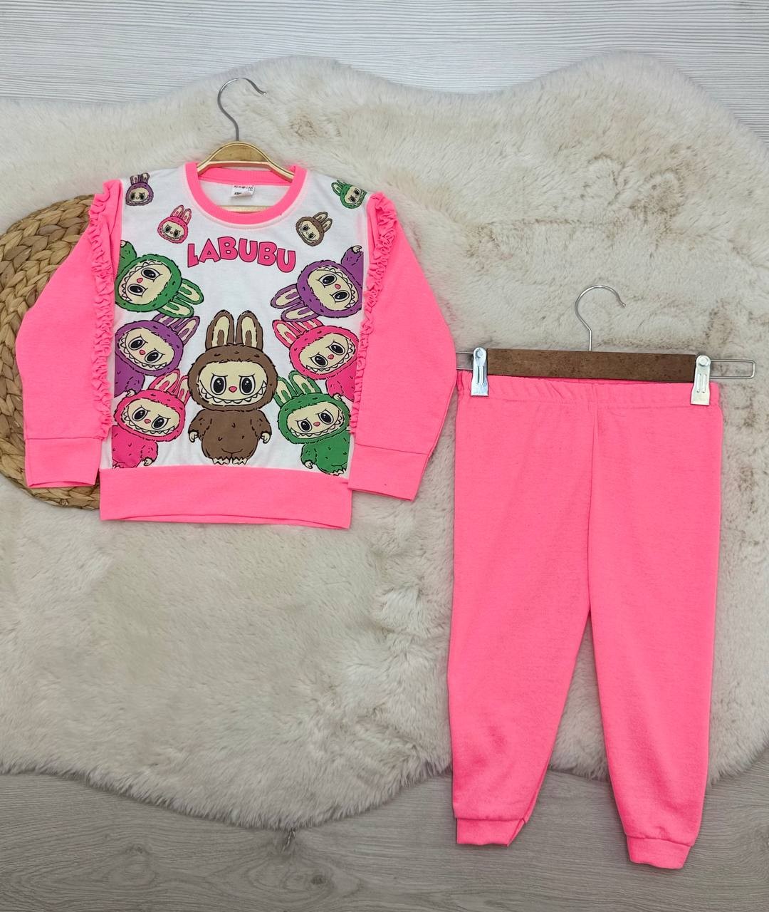 2-6 Yaş Labubu Baskılı Düz Takım - PEMBE