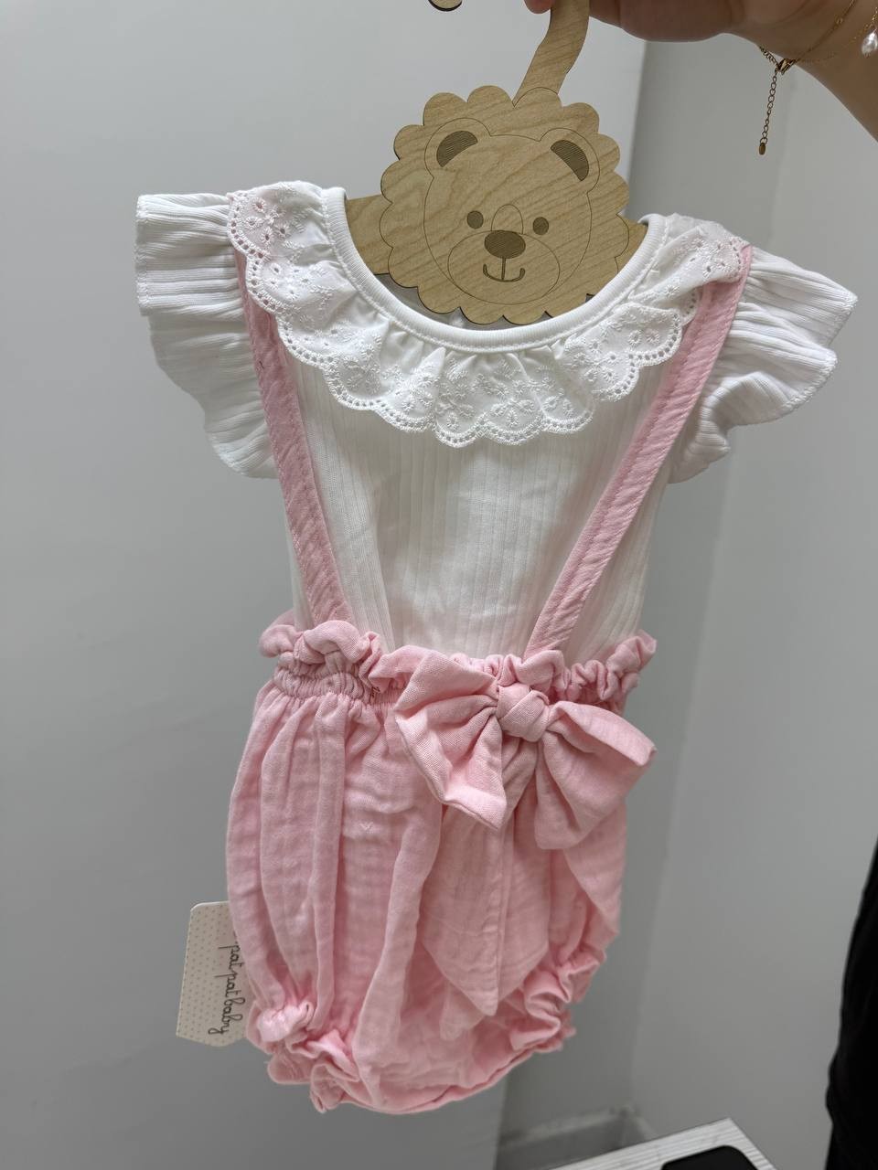 9-24 Ay Müslin Yakalı Salopet - PEMBE