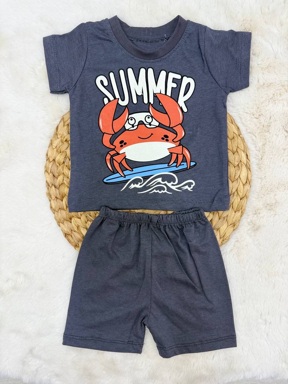 6-24 Ay Summer Yengeç Baskılı Takım - GRİ