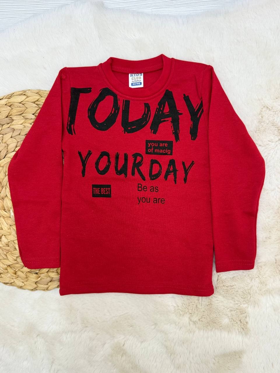 5-10 Yaş Today Yourday Baskılı Erkek Sweatshirt - KIRMIZI