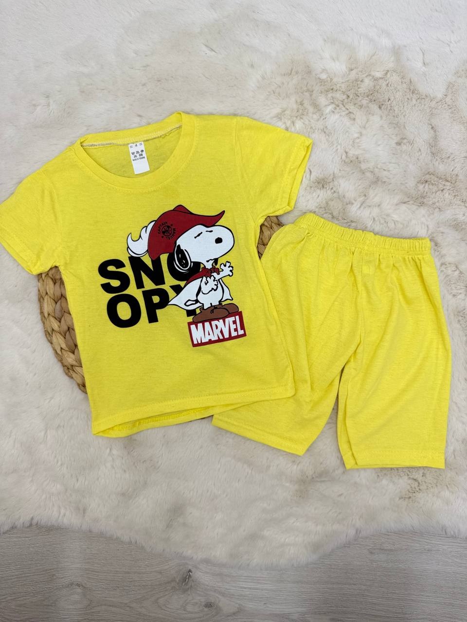 1-8 Yaş Snoopy Baskılı Penye Takım - LİMON SARI