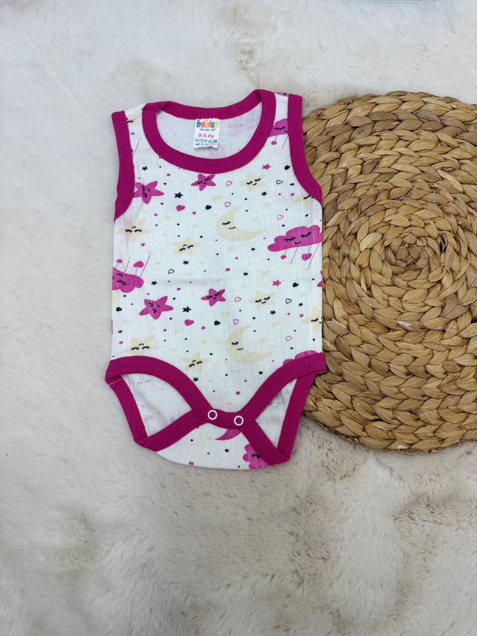 0-24 Ay Bulut Yıldızlı Çıtçıtlı Body - FUŞYA