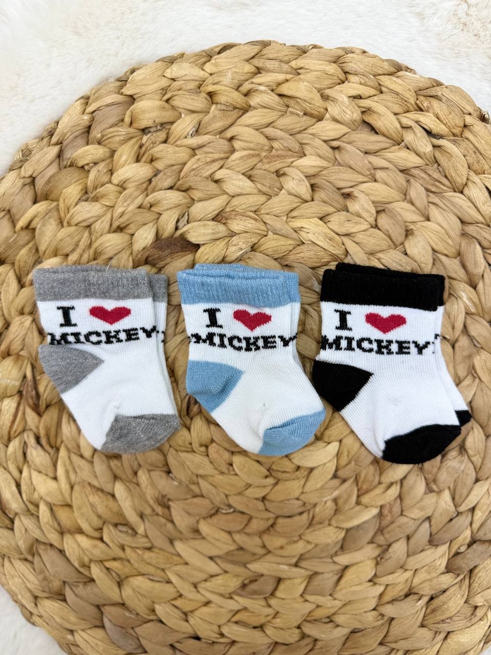 0-6 Ay Bebek 3'lü Çorap - I LOVE MICKEY