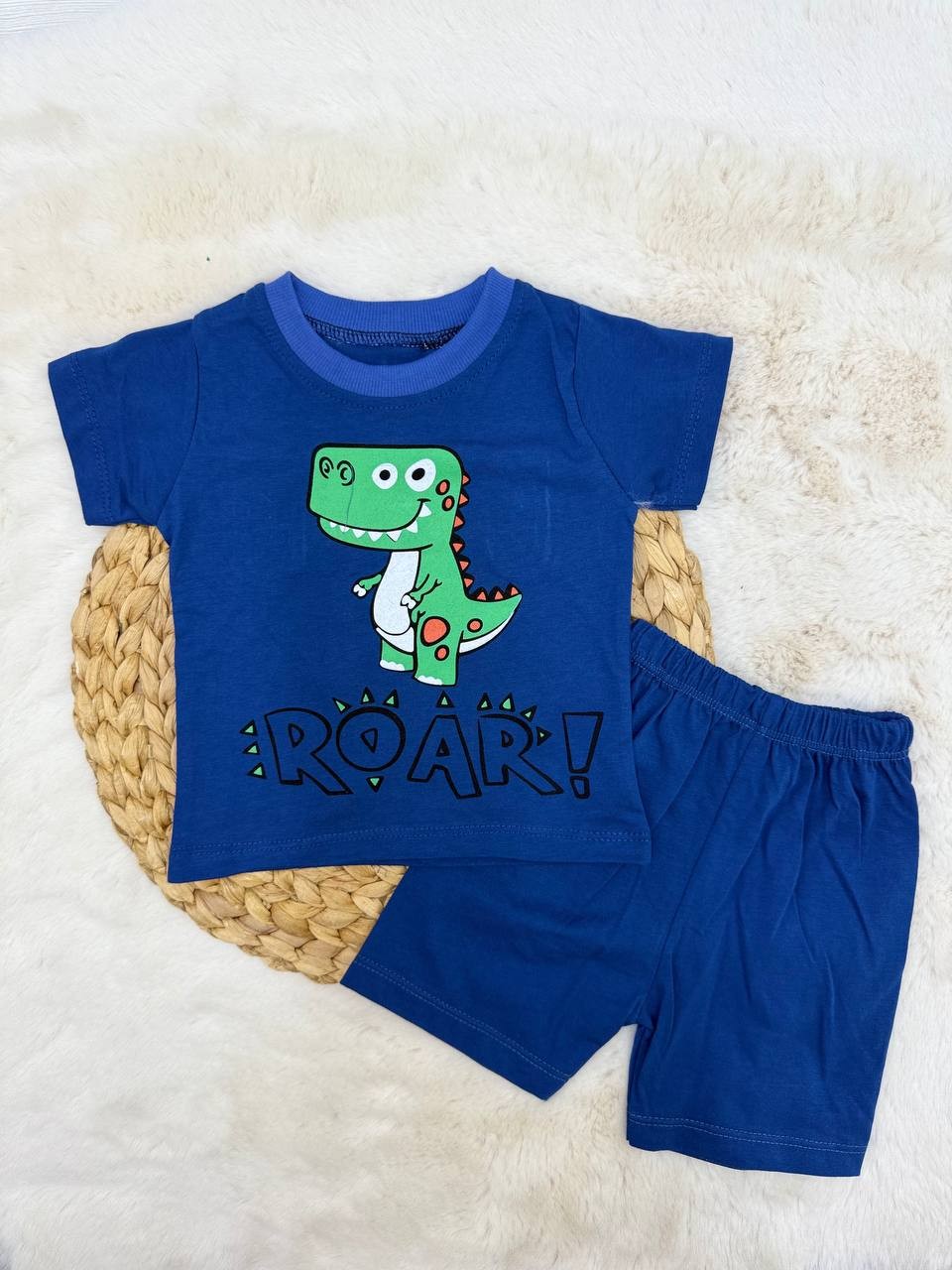 6-24 Ay Roar Dinazor Baskılı Takım - MAVİ