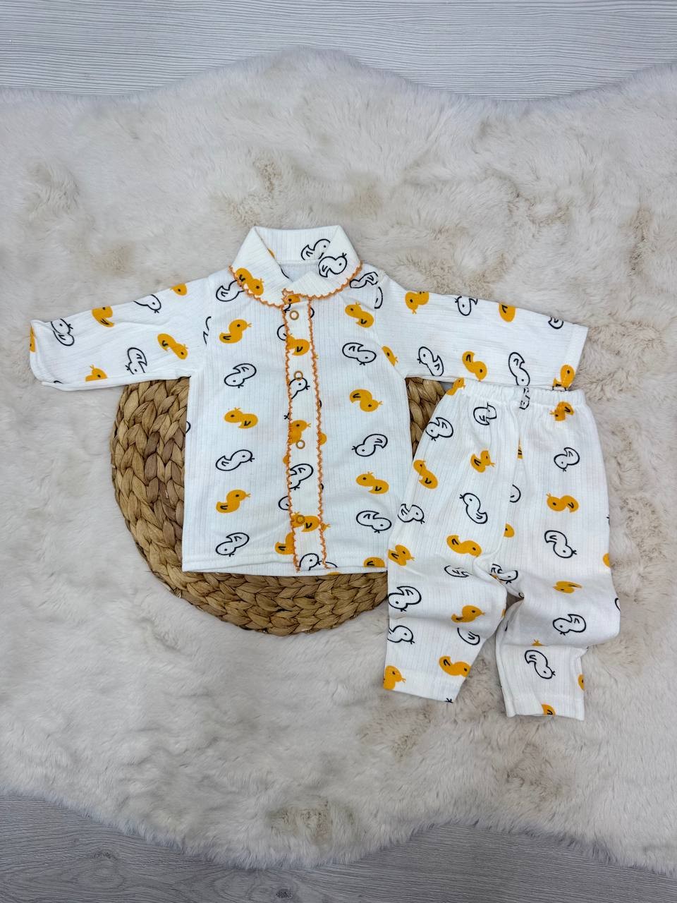 3 Ay Yakalı Pijama Takımı - SARI