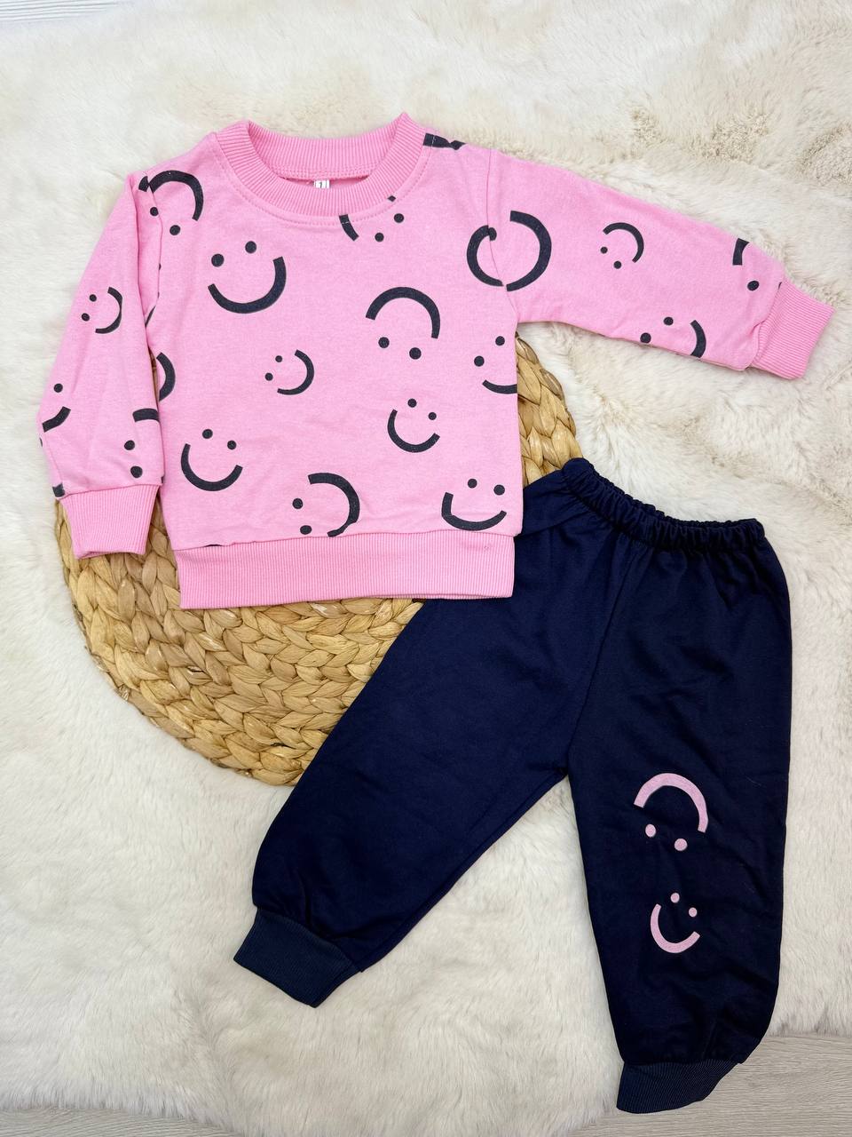 6-24 Ay Smile Baskılı Penye Takım - PEMBE