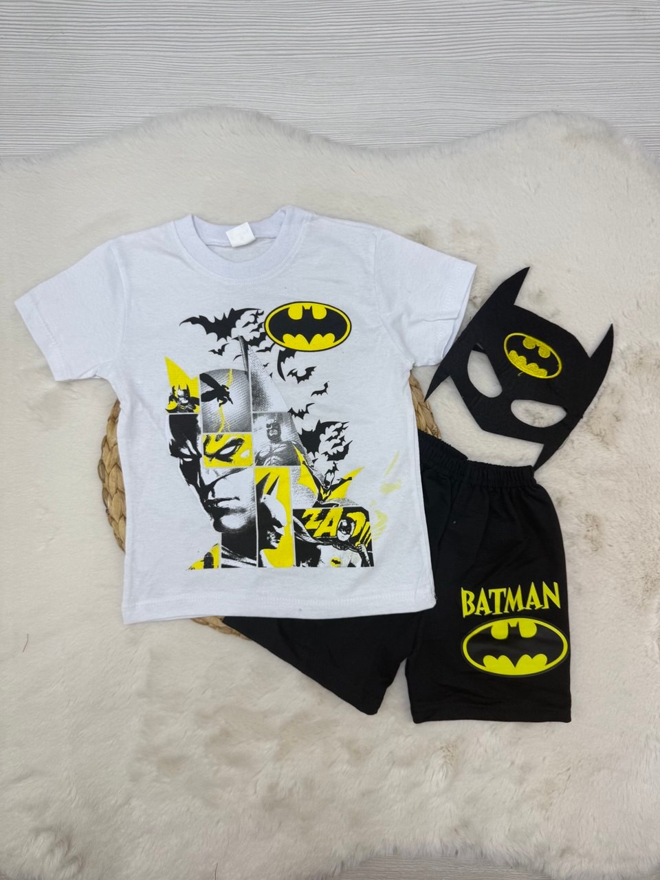 2-10 Yaş Maskeli Batman Takım Yarım Kol - BEYAZ