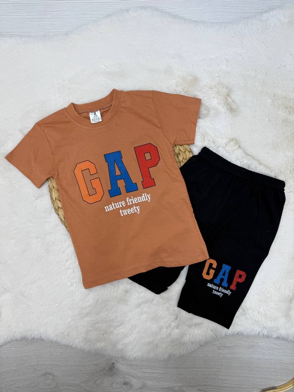 3-7 Yaş Gap Desenli Penye Takım - SÜTLÜ KAHVE