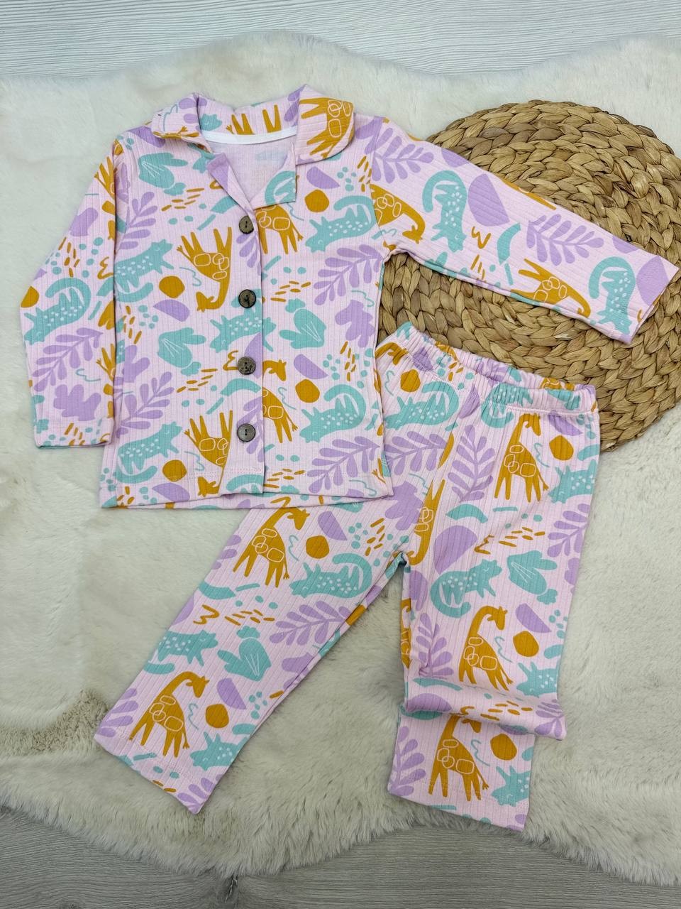 2-10 Yaş Fitilli Baskılı Kız Pijama Takımı  - LİLA