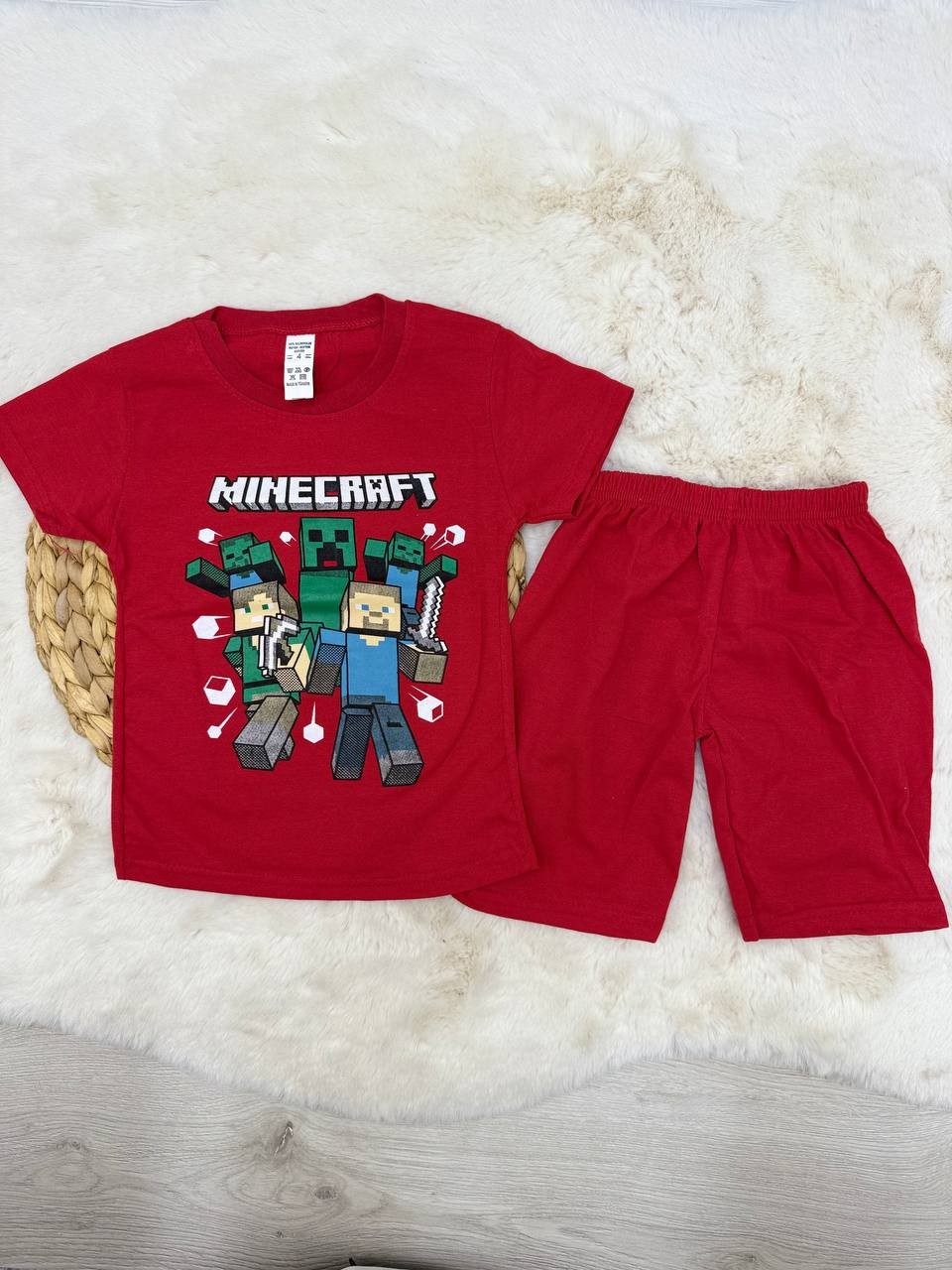 1-8 Yaş Minecraft Baskılı Penye Takım - KIRMIZI