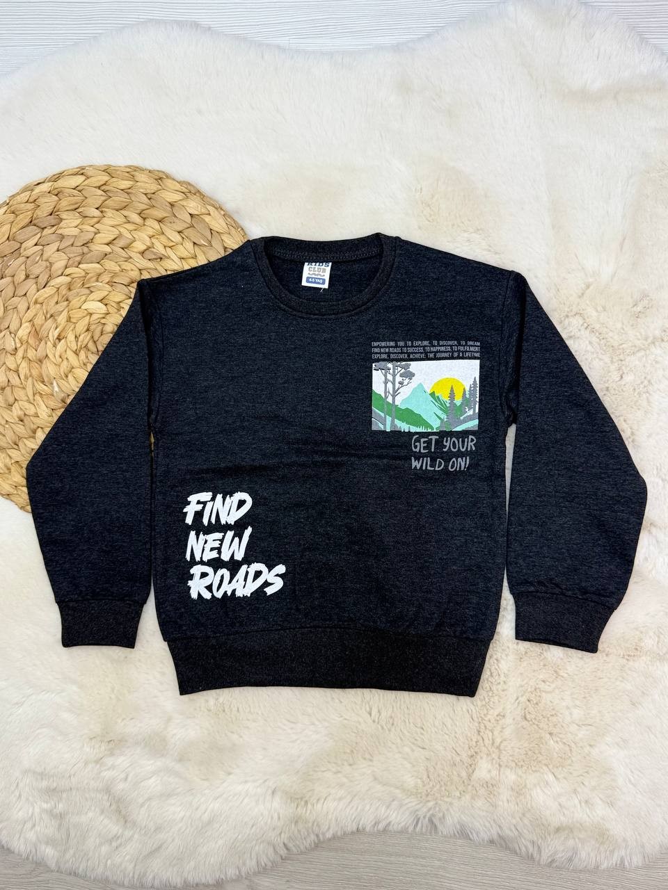 4-8 Yaş Ön Arka Baskılı Erkek Sweatshirt - SİYAH