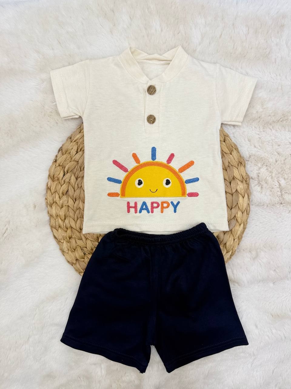 6-12 Ay Happy Güneş Nakışlı Takım - LACİVERT