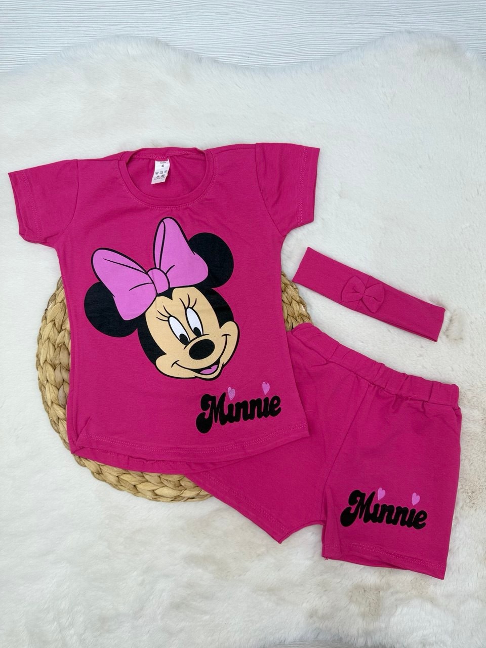 2-10 Yaş Minnie Baskılı Bandanalı Takım - FUŞYA